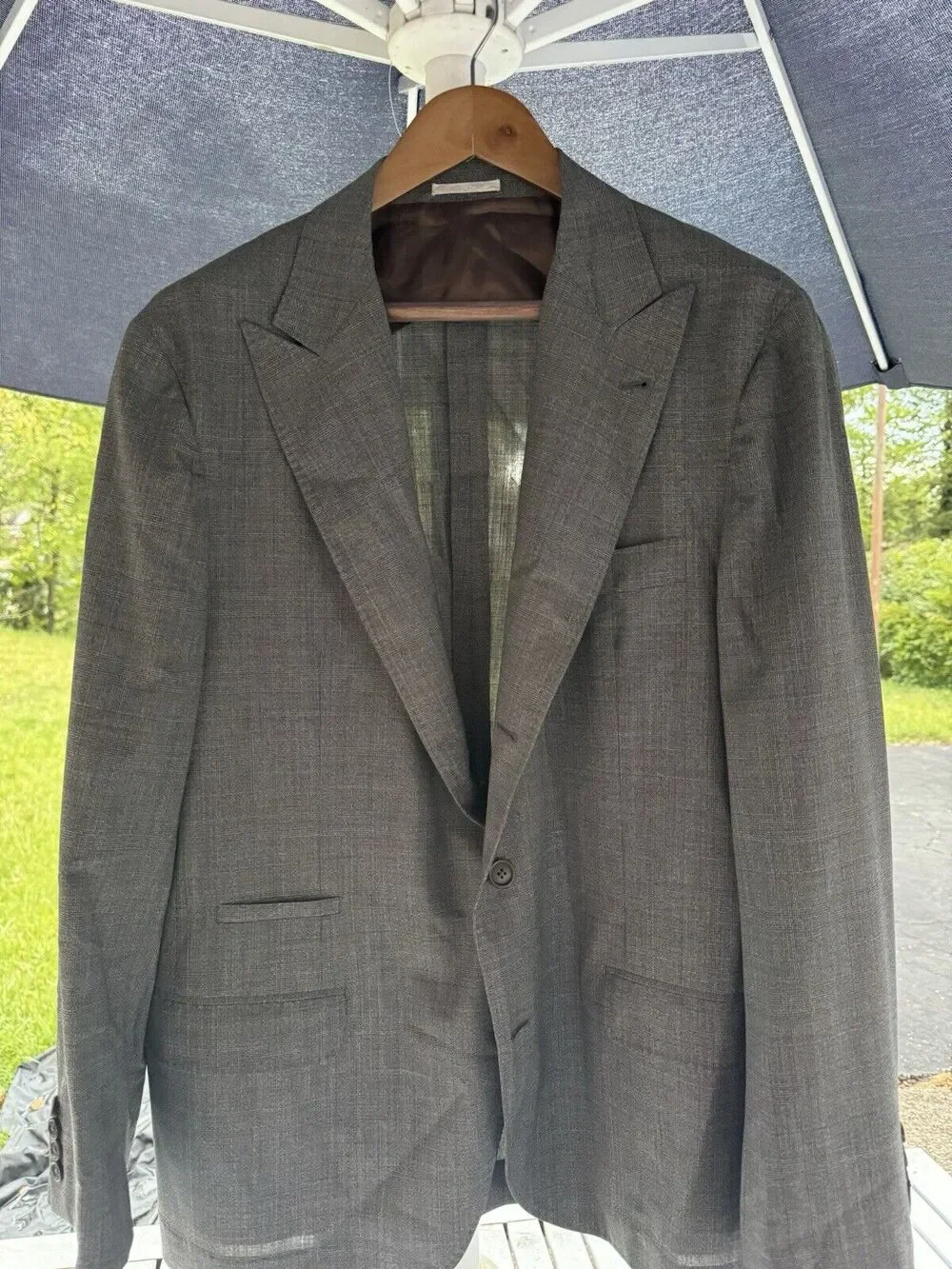 Brunello Cucinelli Blazer Jacket Peak Lapel Glen Plaid Wool 54/44 Unstructured